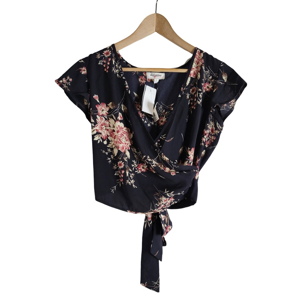 Fashion Magazine Exclusive Floral Wrap Tie Front Crop Top S Feminine Retro